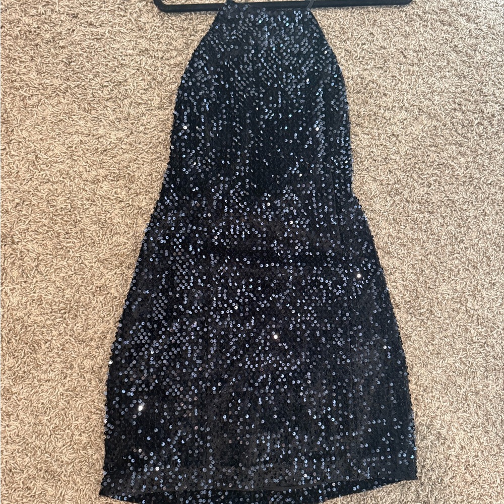 Express Black Sequin Backless Dress